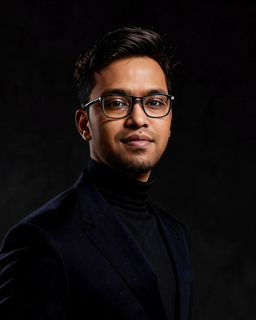 Abdullah Al Mamun in a navy blazer — founder of Velmont Crest, the Dubai accounting firm behind its fixed monthly retainers for UAE bookkeeping, VAT and corporate tax