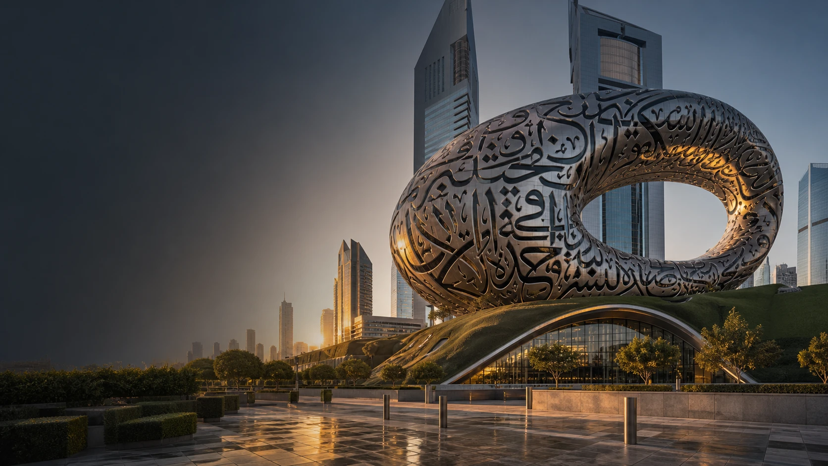 Close view of a Museum of the Future-inspired Dubai landmark representing Velmont Crest's UAE accounting practice for SMEs