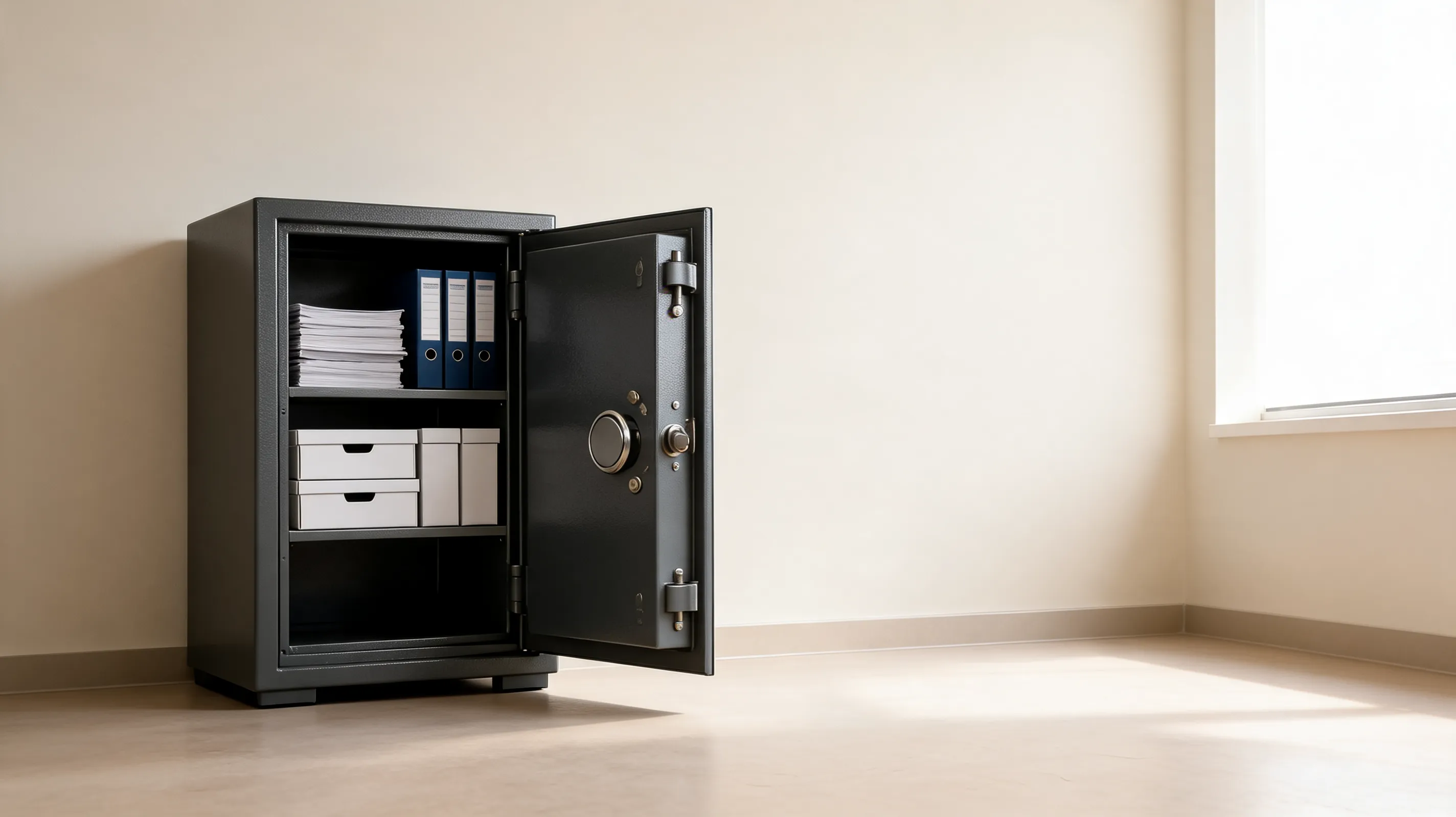 Financial records filed in a document safe — the balance sheet, profit and loss and cash flow statements a UAE company must prepare and retain