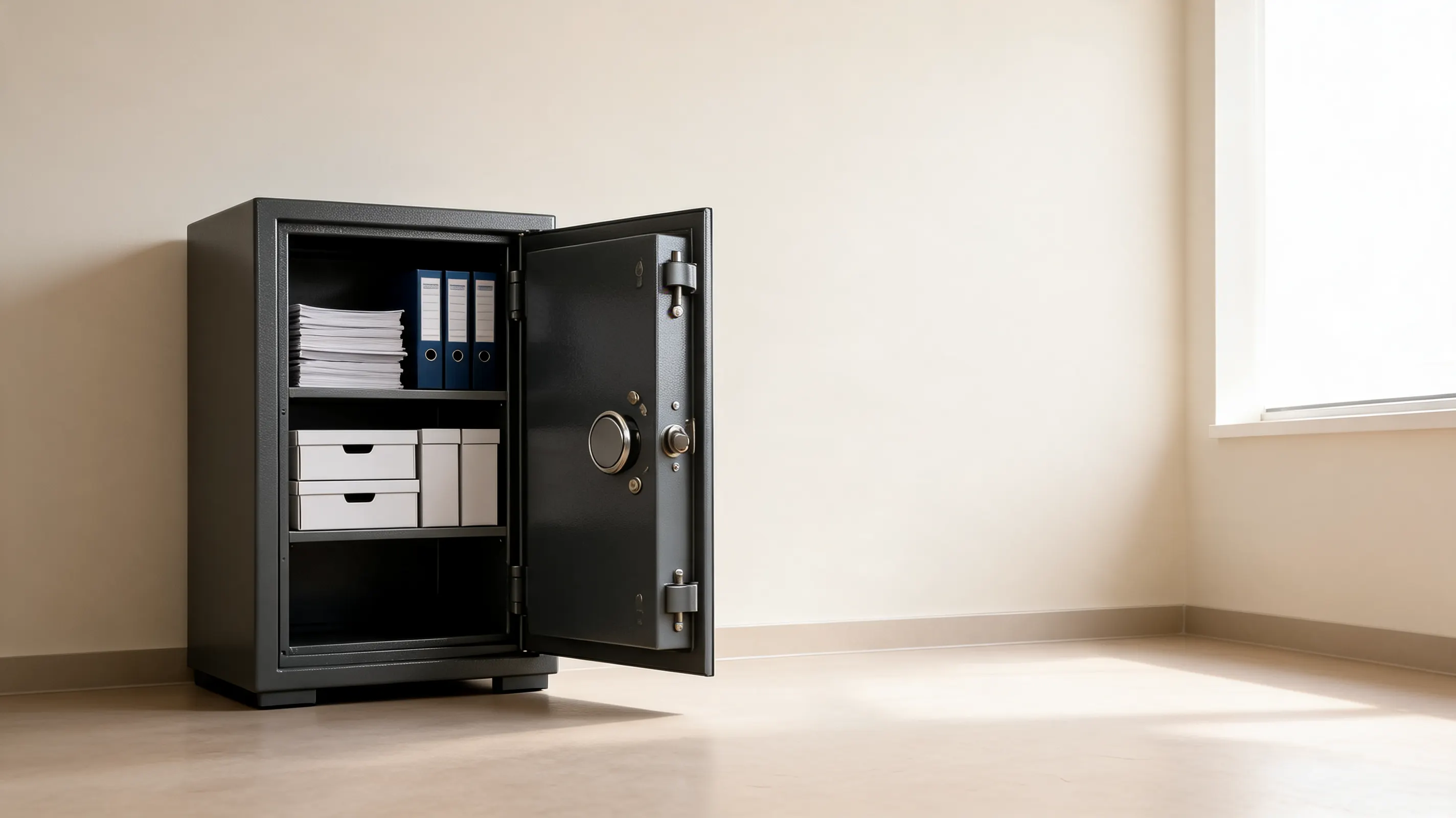 Financial records filed in a document safe — the balance sheet, profit and loss and cash flow statements a UAE company must prepare and retain