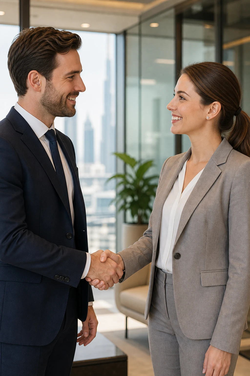 UAE SME accounting partner — Dubai handshake confirming the Velmont Crest accounting, VAT and corporate tax engagement