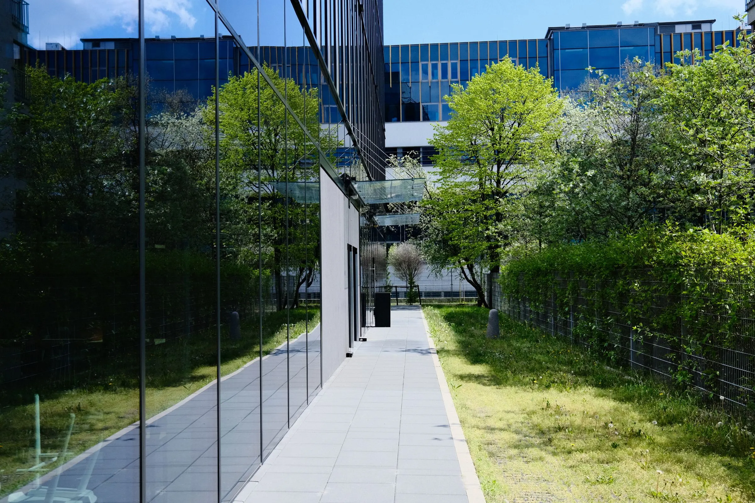 Modern UAE commercial office building surrounded by greenery, representing business capital investment and property assets under corporate tax