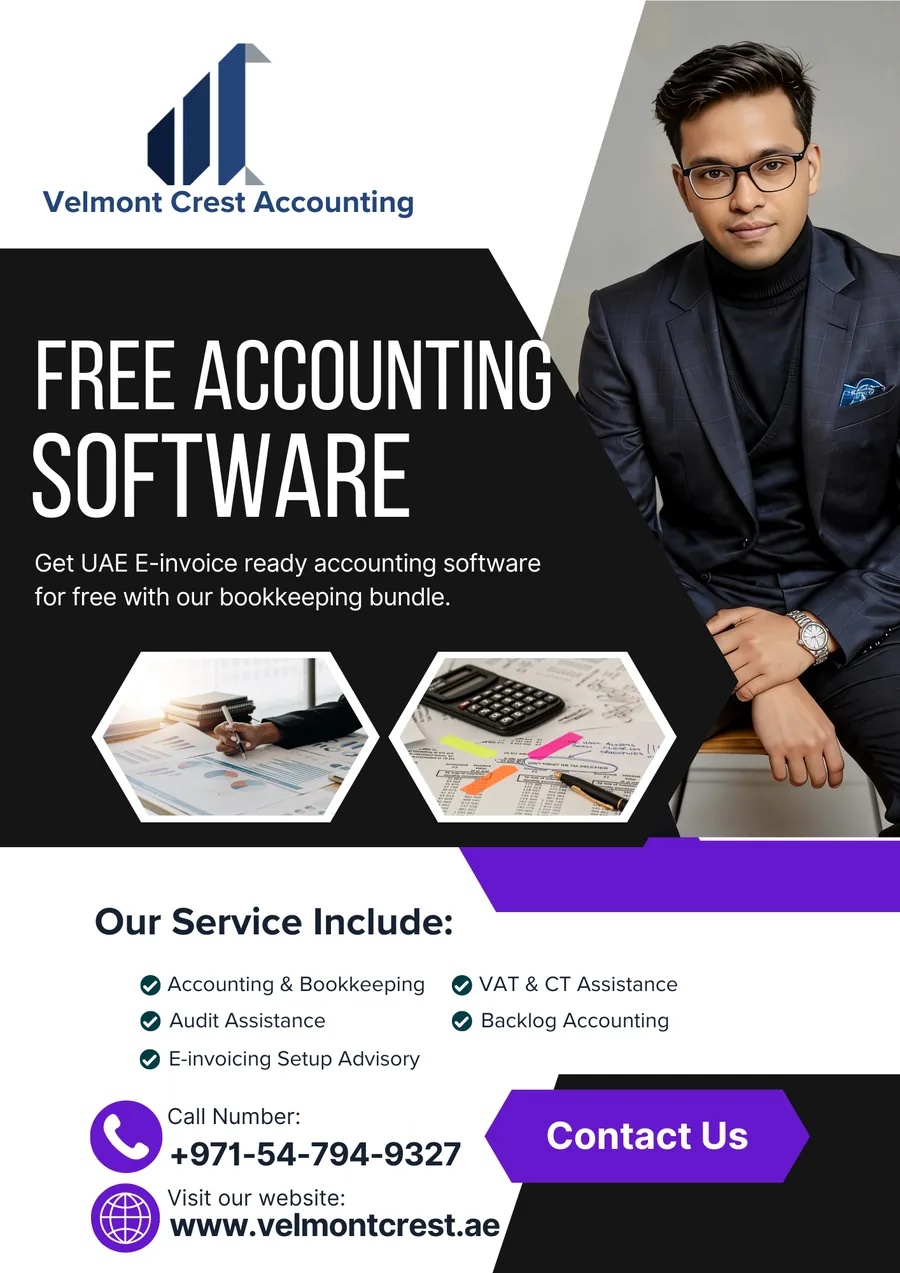 Free accounting software from Velmont Crest — UAE e-invoice ready software included with our bookkeeping bundle